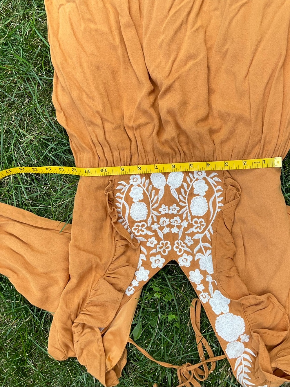 For Love And Lemons Mustard Long Sleeve Embroidered Midi Dress - Picture 5 of 11